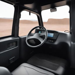 A modern and sleek interior of a dump truck