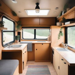 The interior of a dump truck designed to look like a cozy home