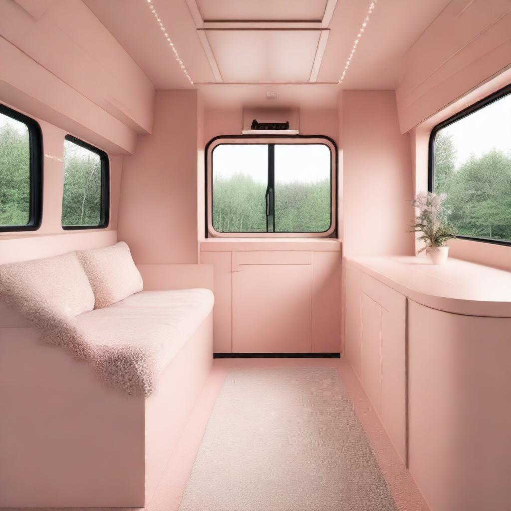 The interior of a dump truck designed to evoke a sense of calm and tranquility