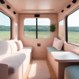 The interior of a dump truck designed to evoke a sense of calm and tranquility