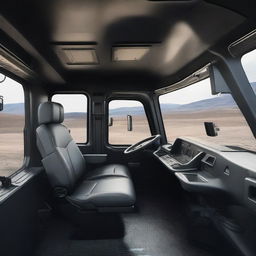 The interior of a dump truck designed with a masculine aesthetic