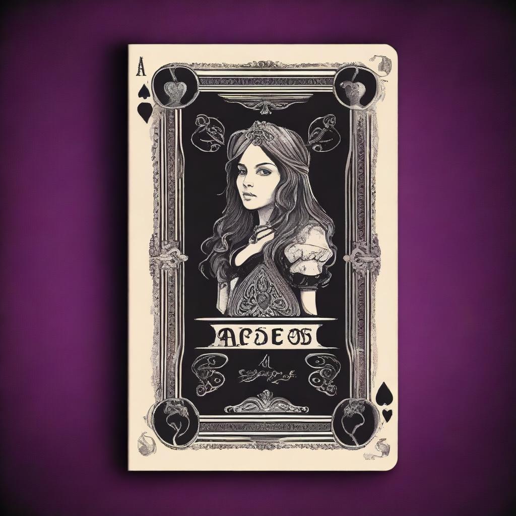 Create a young adult fantasy romance book cover titled 'Ace of Spades' with an Alice in Wonderland theme