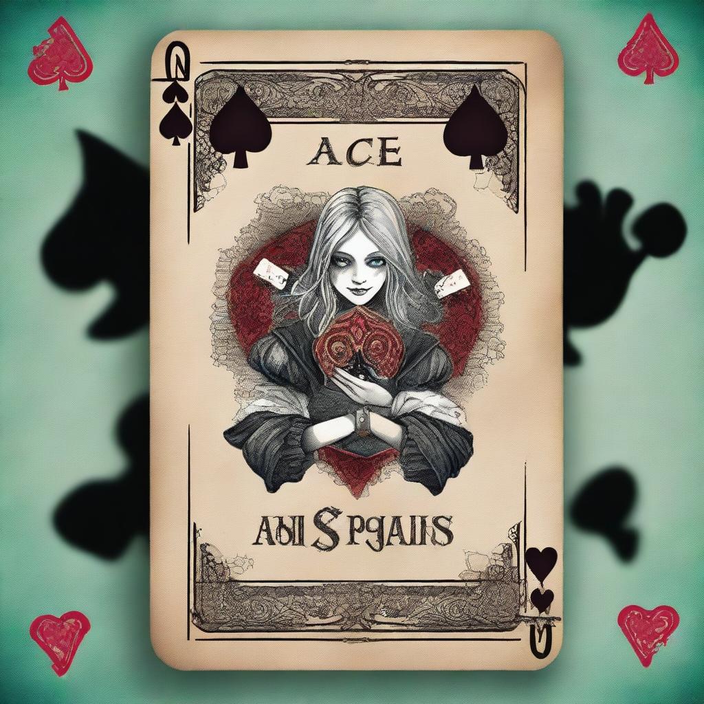 Create a young adult fantasy romance book cover titled 'Ace of Spades' with an Alice in Wonderland theme