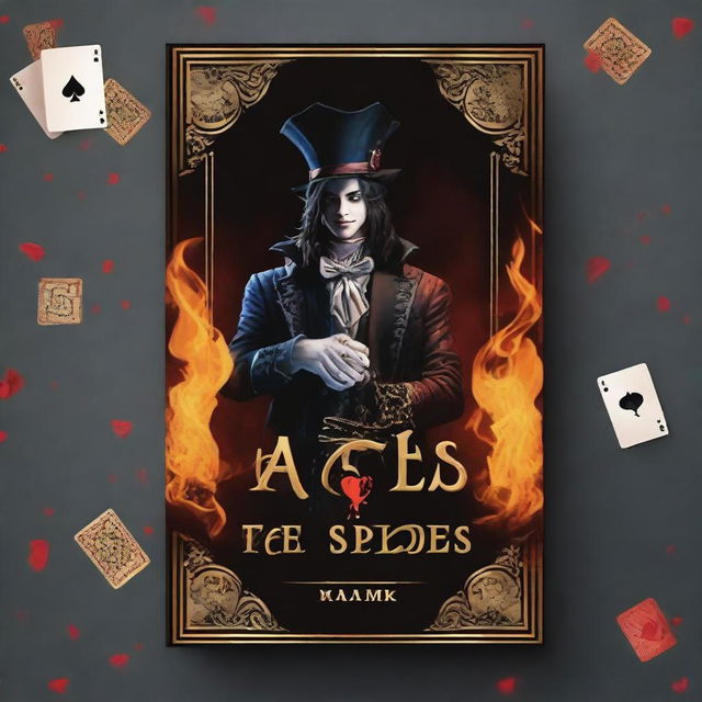 Design a young adult fantasy romance book cover titled 'Ace of Spades' with an Alice in Wonderland theme