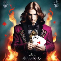 Create a young adult fantasy romance book cover titled 'Ace of Spades' with an Alice in Wonderland theme