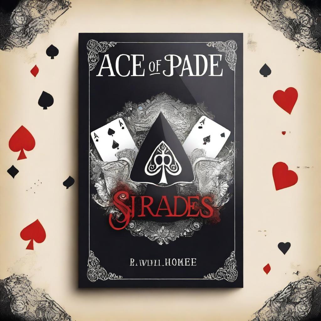 Design a young adult fantasy romance book cover titled 'Ace of Spades' with an Alice in Wonderland theme