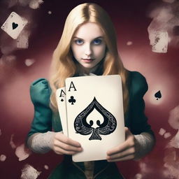 Design a young adult fantasy romance book cover titled 'Ace of Spades' with an Alice in Wonderland theme