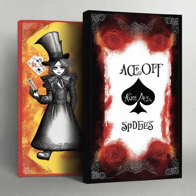 Create a young adult fantasy romance book cover titled 'Ace of Spades' with an Alice in Wonderland theme