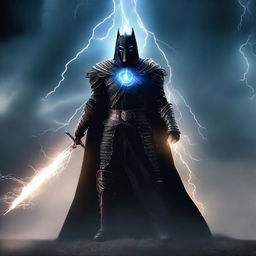 A dark and mysterious warlock dark knight standing tall with a menacing aura, clad in dark armor with glowing runes