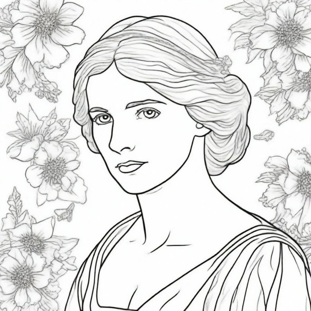 Create a detailed coloring book page featuring Mary Wollstonecraft (1759-1797)