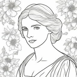 Create a detailed coloring book page featuring Mary Wollstonecraft (1759-1797)