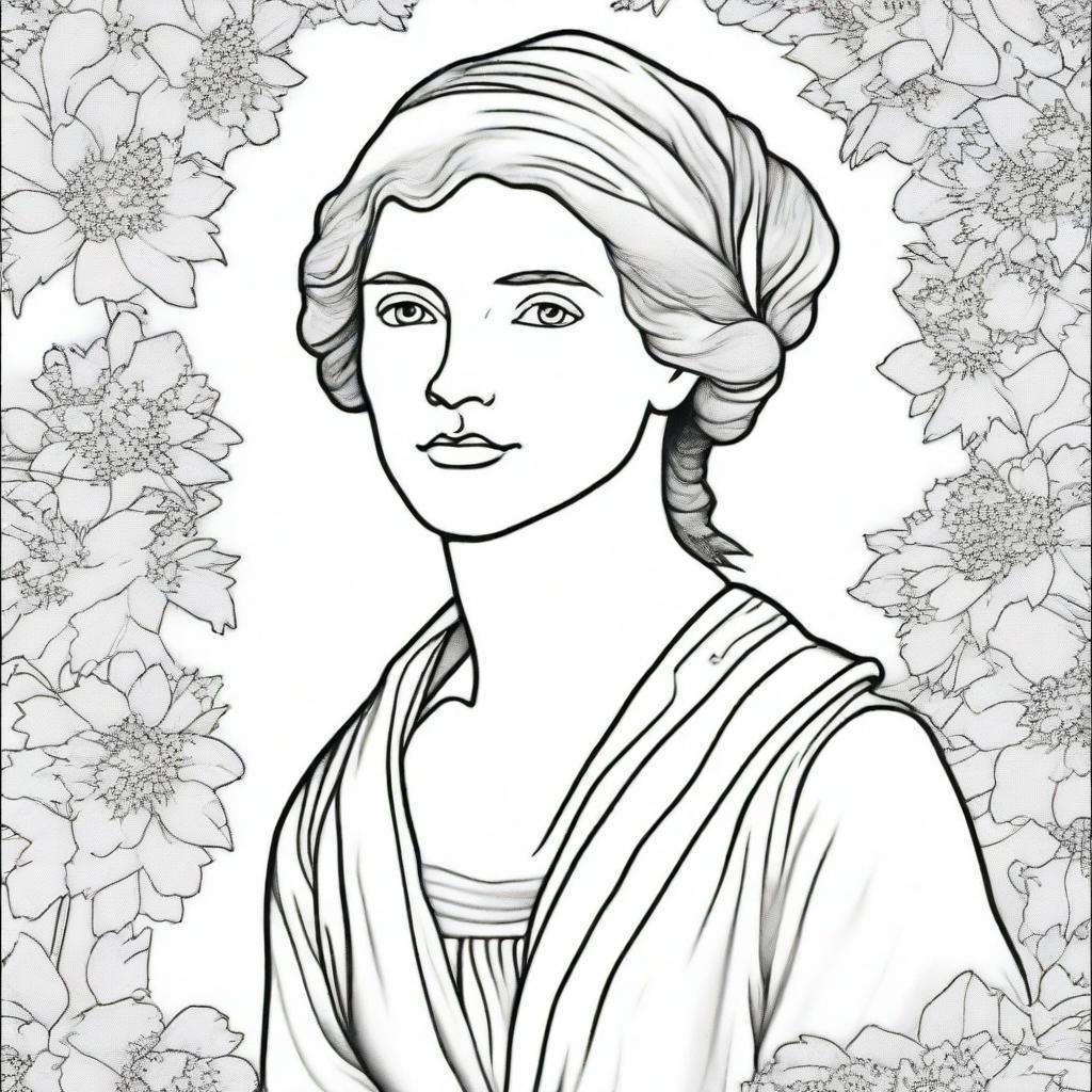 Create a detailed coloring book page featuring Mary Wollstonecraft (1759-1797)