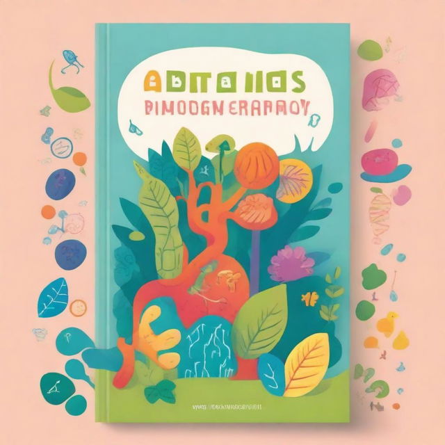 Create a cartoonish, colorful, and vector-style book cover for a 12th standard Biology textbook