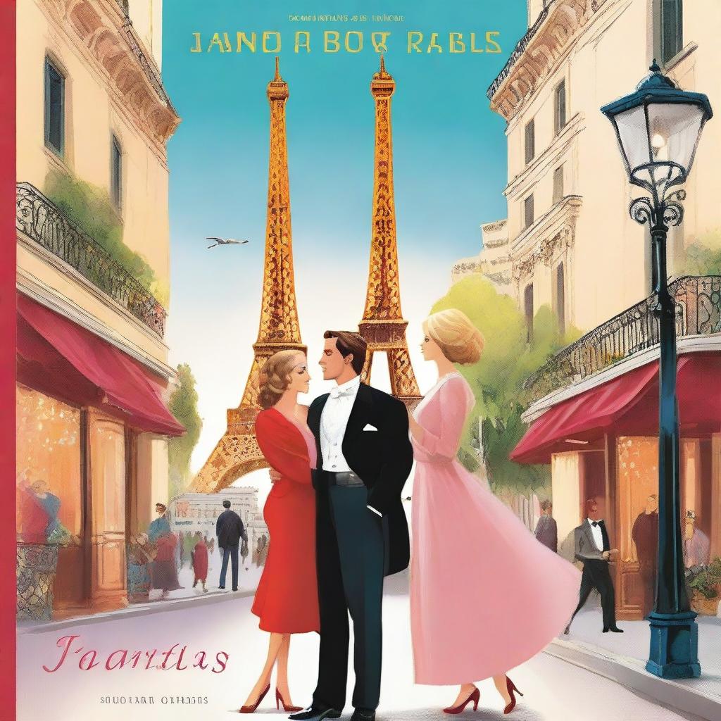 The cover features a happy scene in Paris with a blonde woman and a brown-haired man