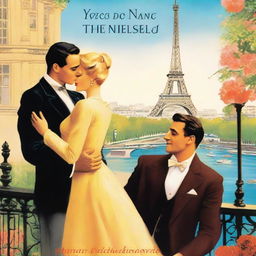 The cover features a happy scene in Paris with a blonde woman and a brown-haired man