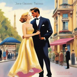 The cover features a happy scene in Paris with a blonde woman and a brown-haired man