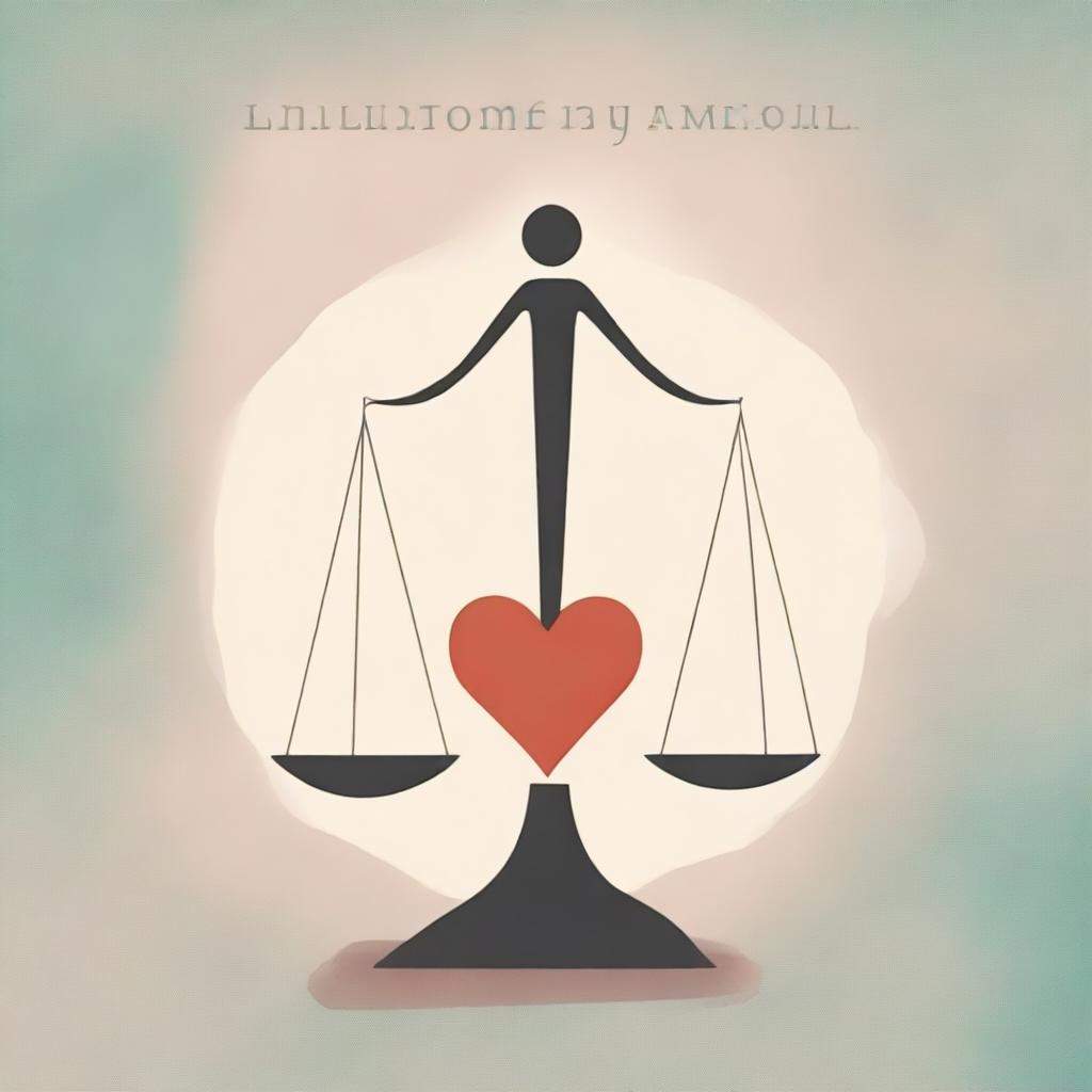 A human figure holding a balance scale, with a heart on one side and a soul on the other, symbolizing the harmony between emotions and spirit