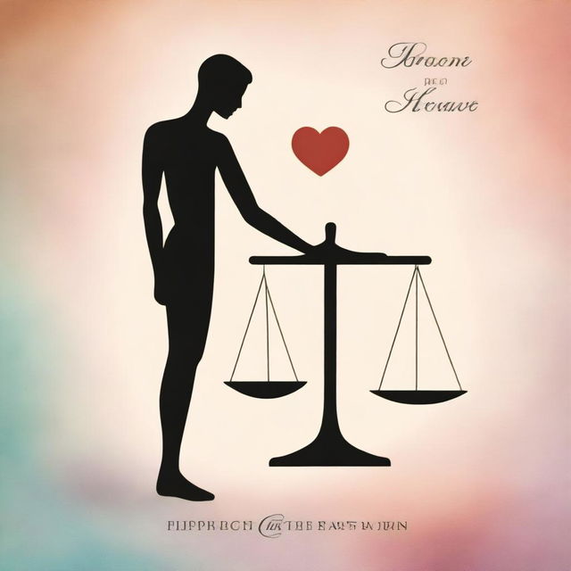 A human figure holding a balance scale, with a heart on one side and a soul on the other, symbolizing the harmony between emotions and spirit