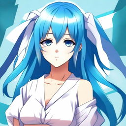 Create a digital art piece featuring a blue-haired anime girl