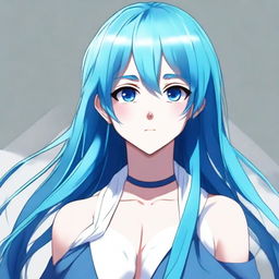 Create a digital art piece featuring a blue-haired anime girl