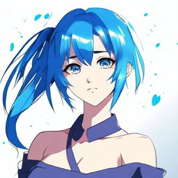 Create a digital art piece featuring a blue-haired anime girl