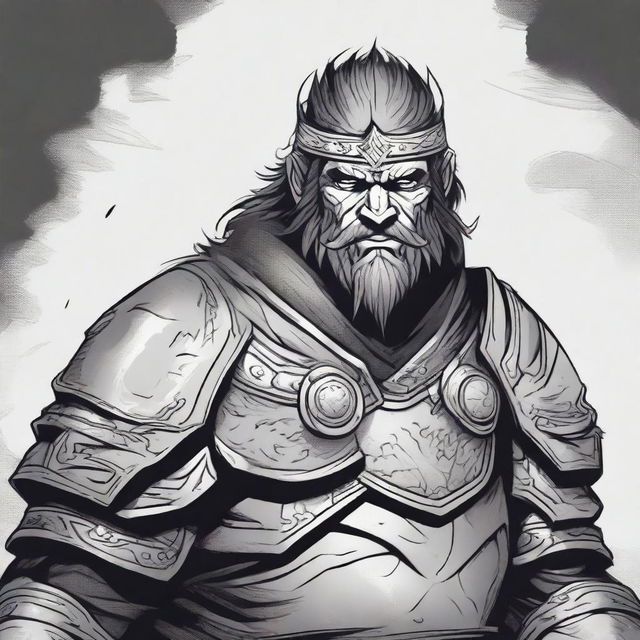 Dark DND illustration of a warrior king with a grizzled expression