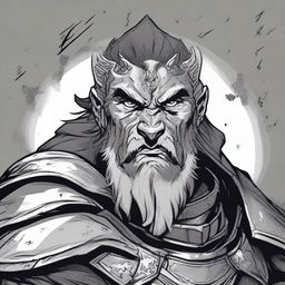 Dark DND illustration of a warrior king with a grizzled expression