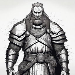 Dark DND illustration of a medieval warrior king with a grizzled expression