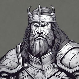 Dark DND illustration of a medieval warrior king with a grizzled expression