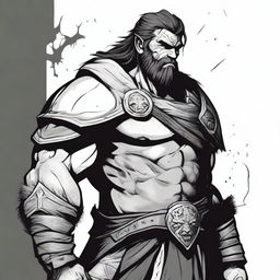 Dark DND illustration of a medieval barbarian king with a grizzled expression