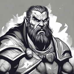 Dark DND illustration of a medieval barbarian king with a grizzled expression