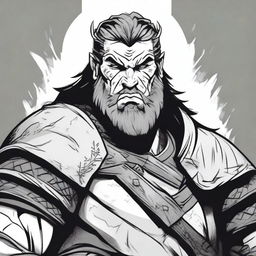 Dark DND illustration of a medieval barbarian king with a grizzled expression