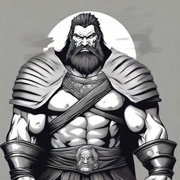 Dark DND illustration of a medieval barbarian king with a grizzled expression