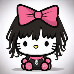 A unique and stylish depiction of Hello Kitty with black fur and dreadlocks