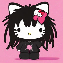 A unique and stylish depiction of Hello Kitty with black fur and dreadlocks