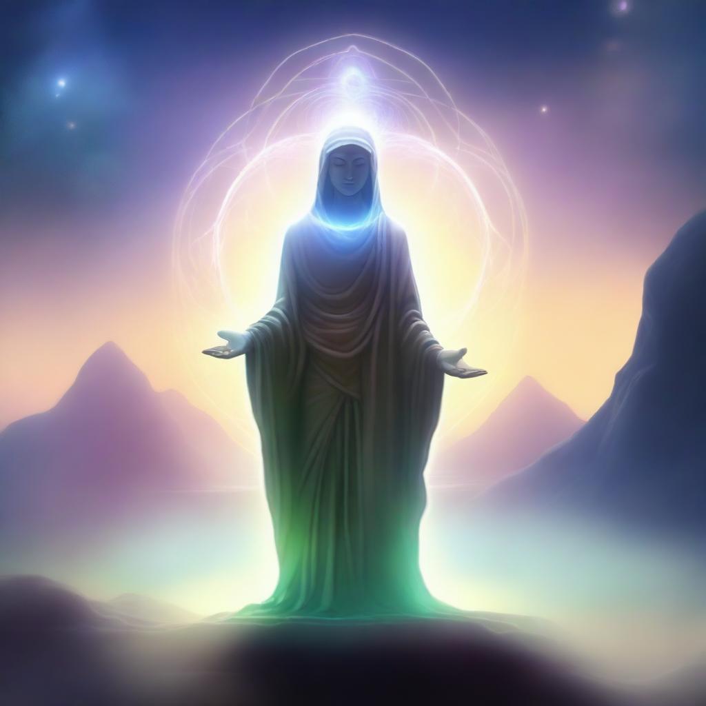 Create an image of a spiritual Gamar, a mystical character surrounded by ethereal light and a serene aura