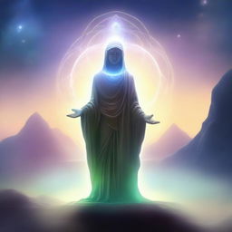 Create an image of a spiritual Gamar, a mystical character surrounded by ethereal light and a serene aura