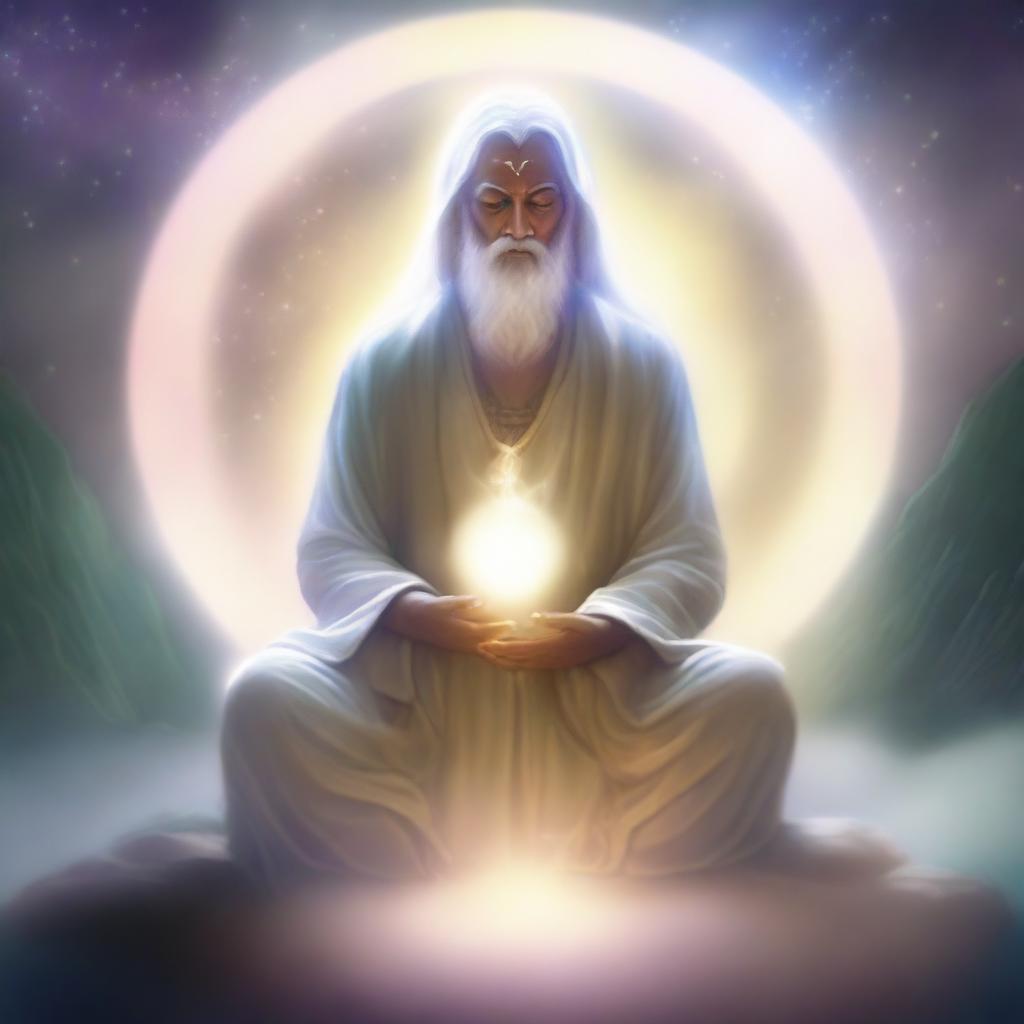 Create an image of a spiritual Gamar, a mystical character surrounded by ethereal light and a serene aura