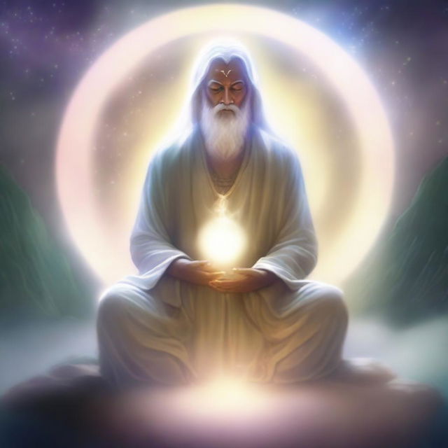 Create an image of a spiritual Gamar, a mystical character surrounded by ethereal light and a serene aura