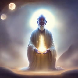 Create an image of a spiritual Gamar, a mystical character surrounded by ethereal light and a serene aura