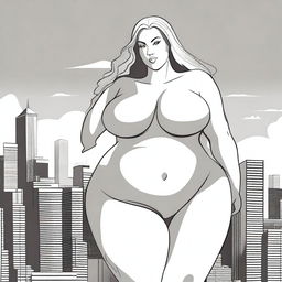 Create an image of a gigantic woman with massive curves