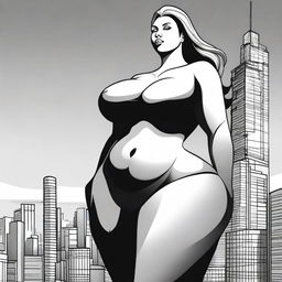 Create an image of a gigantic woman with massive curves