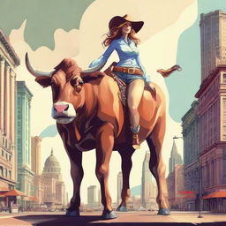 Create an image of a gigantic anthropomorphic cow girl with massive curves