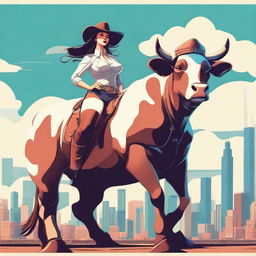 Create an image of a gigantic anthropomorphic cow girl with massive curves