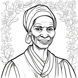 Create a detailed coloring book page featuring Sojourner Truth (c