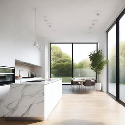 A modern kitchen room with dimensions of 300 cm by 300 cm