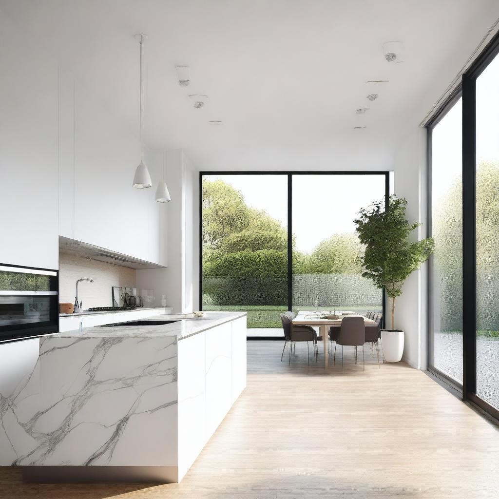 A modern kitchen room with dimensions of 300 cm by 300 cm