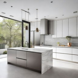 A modern kitchen room with dimensions of 300 cm by 300 cm