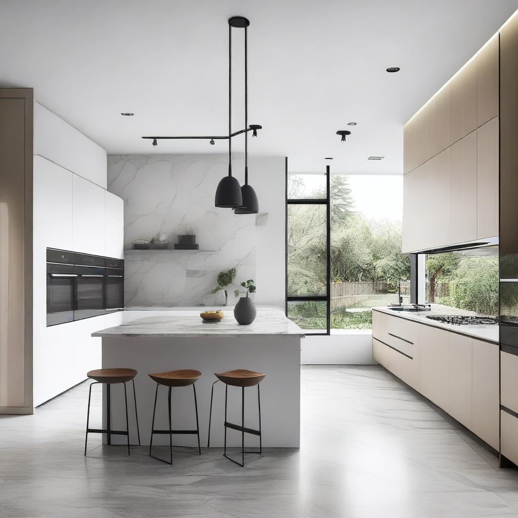 A modern kitchen room with dimensions of 300 cm by 300 cm