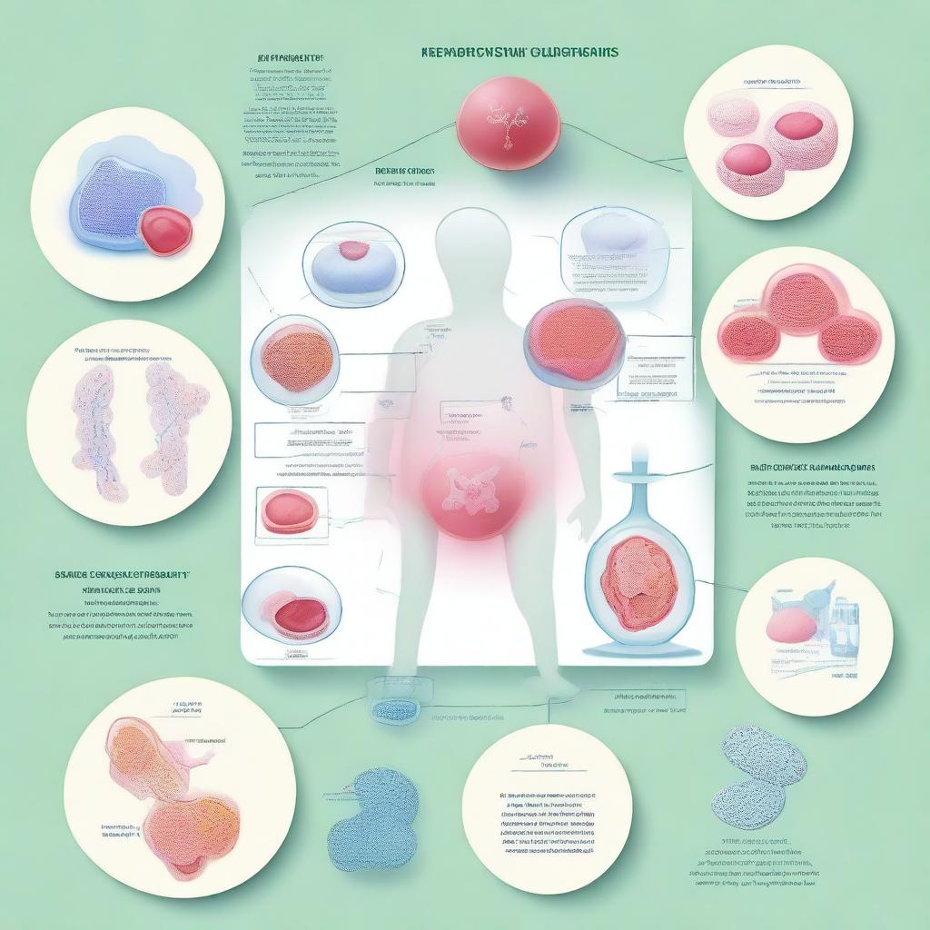 An informative and visually engaging illustration showcasing various medical and scientific applications of stem cells